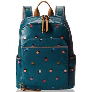 Fossil Women's Keyper Backpack Coated Canvas Teal/Polka Dot 2 Pocket